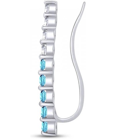 AFFY Floating Curved Bar One Piece Left Ear Crawler Earrings In White Gold Over Sterling Silver Simulated Aquamarine $14.40 E...