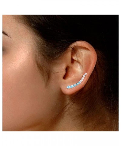 AFFY Floating Curved Bar One Piece Left Ear Crawler Earrings In White Gold Over Sterling Silver Simulated Aquamarine $14.40 E...