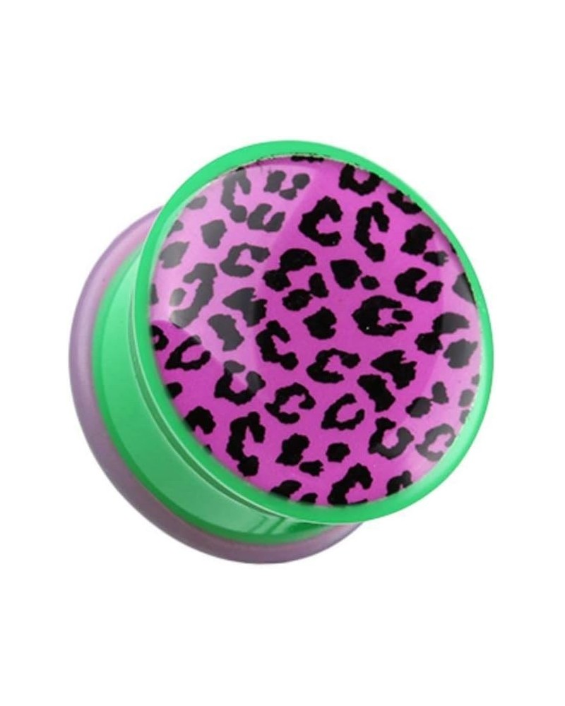 Retro Purple Leopard Print Single Flared Ear Gauge Plug 00 GA (10mm) $10.25 Body Jewelry