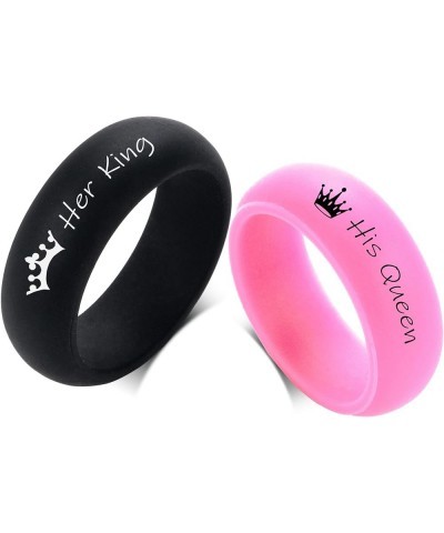 Silicone Couple Rings Her King & His Queen Matching Ring Set for Him Her 8MM Black & Pink Breathable Silicone Rubber Dome Rin...