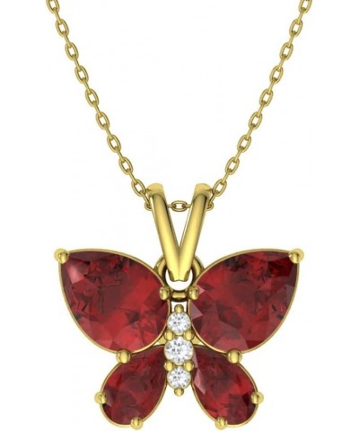 Natural and Certified Gemstone and Diamond Butterfly Petite Necklace in 14k White Gold | 1.04 Carat Pendant with Chain Garnet...