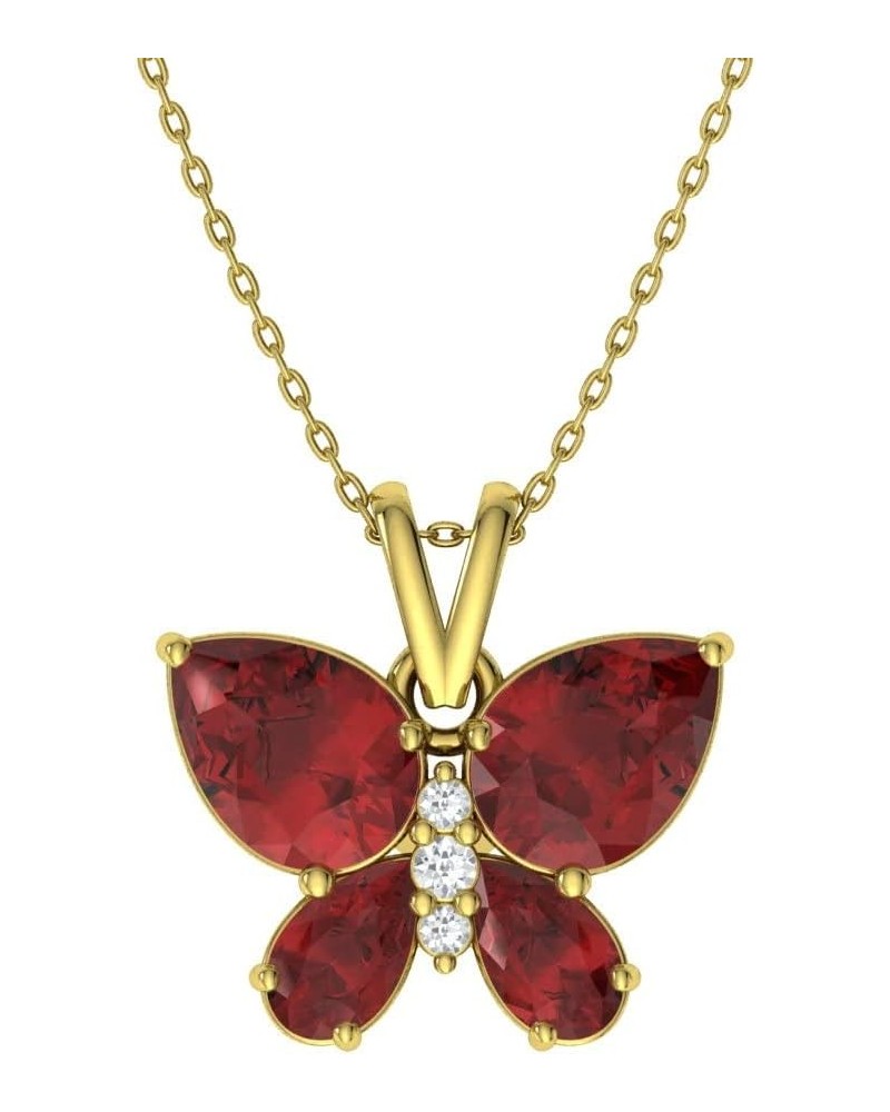 Natural and Certified Gemstone and Diamond Butterfly Petite Necklace in 14k White Gold | 1.04 Carat Pendant with Chain Garnet...