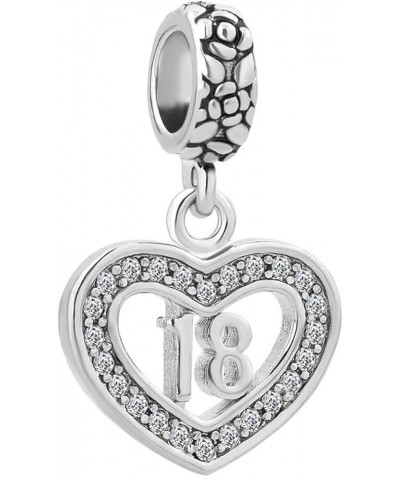 18th 16th Birthday Love Heart Dangle Charm Compatible with Pandora Bracelets Necklaces Pendants Women Daughter Sister Wife Gi...