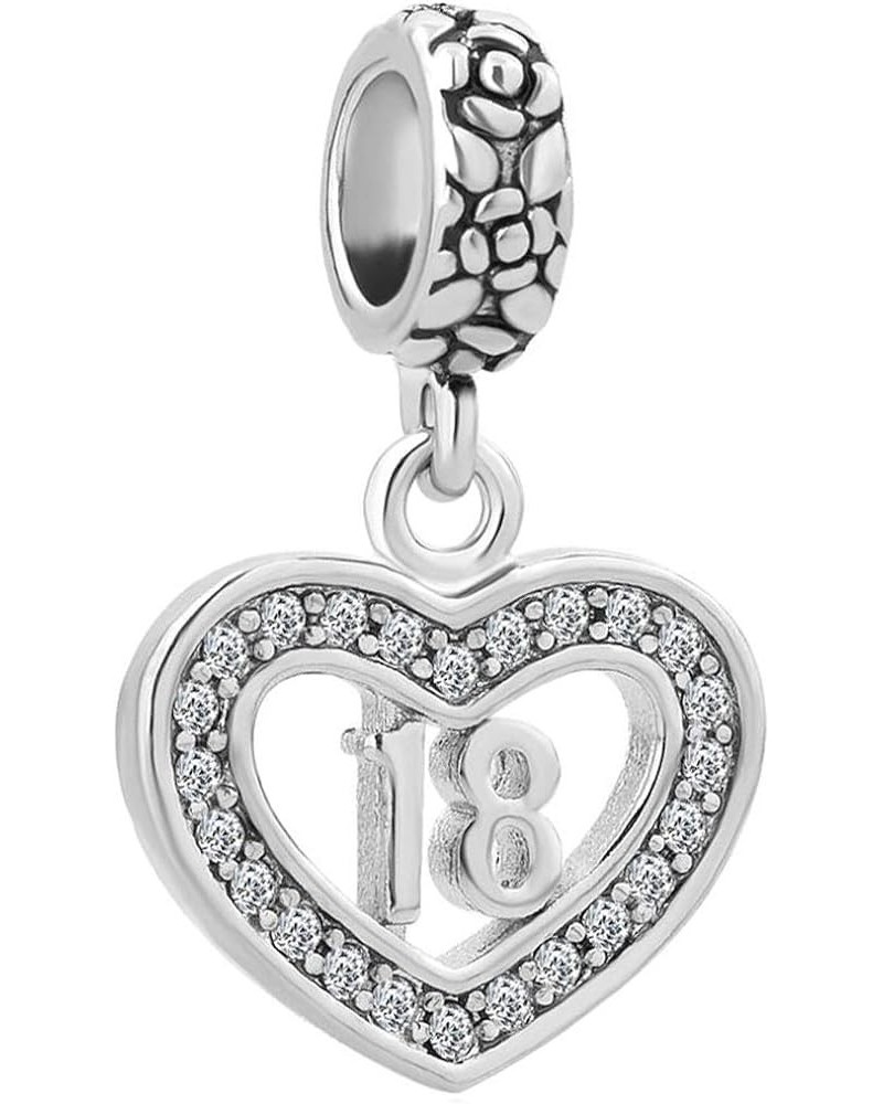 18th 16th Birthday Love Heart Dangle Charm Compatible with Pandora Bracelets Necklaces Pendants Women Daughter Sister Wife Gi...