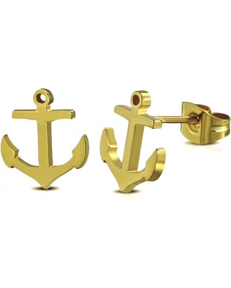 316L Stainless Steel Nautical Marine Anchor Stud Earrings Gold Plated Gift Boxed Fashion Jewelry $11.10 Earrings