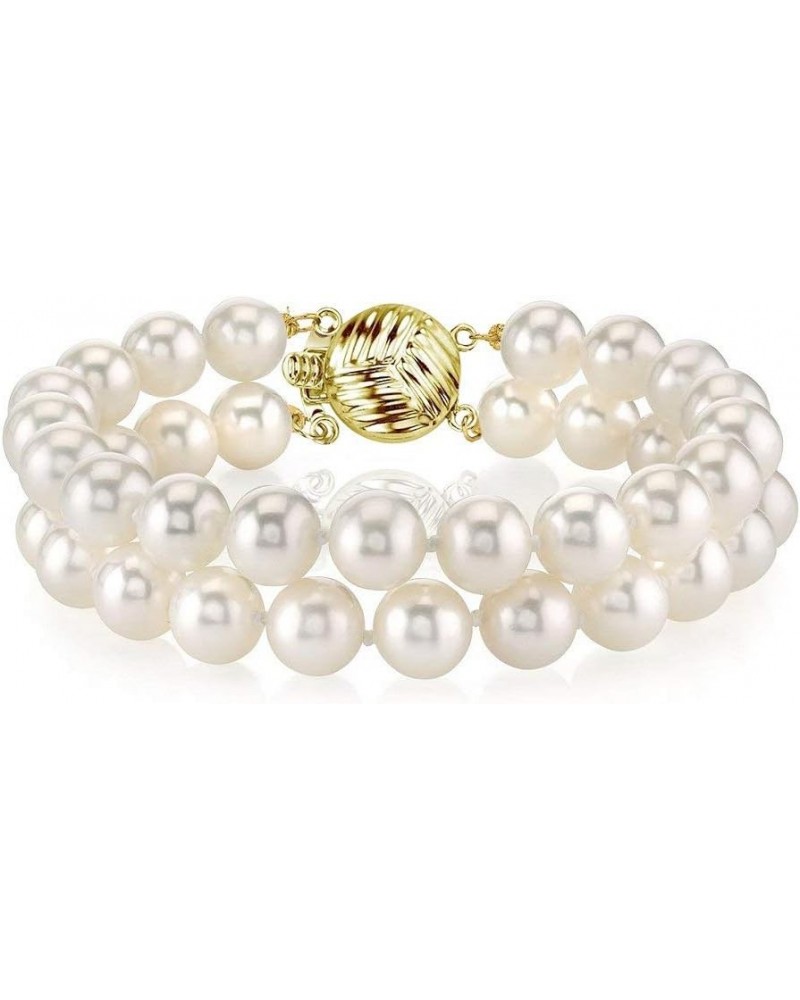 14K Gold AAAA Quality Round White Freshwater Cultured Pearl Double Strand Bracelet for Women 8.5 Inches 8.0mm $120.36 Bracelets