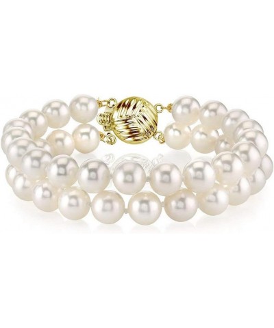 14K Gold AAAA Quality Round White Freshwater Cultured Pearl Double Strand Bracelet for Women 8.5 Inches 8.0mm $120.36 Bracelets