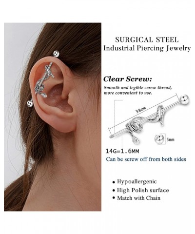 14G Industrial Piercing Jewelry Stainless Steel Industrial Earring for Women Men Snake Chain Dangle Cartilage Helix Piercing ...