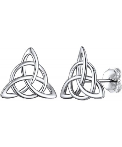 Celtic Knot Stud Earrings Hypoallergenic 925 Sterling Silver Heart/Triangle Knot Earring Studs Celtic Jewelry for Women, Silv...