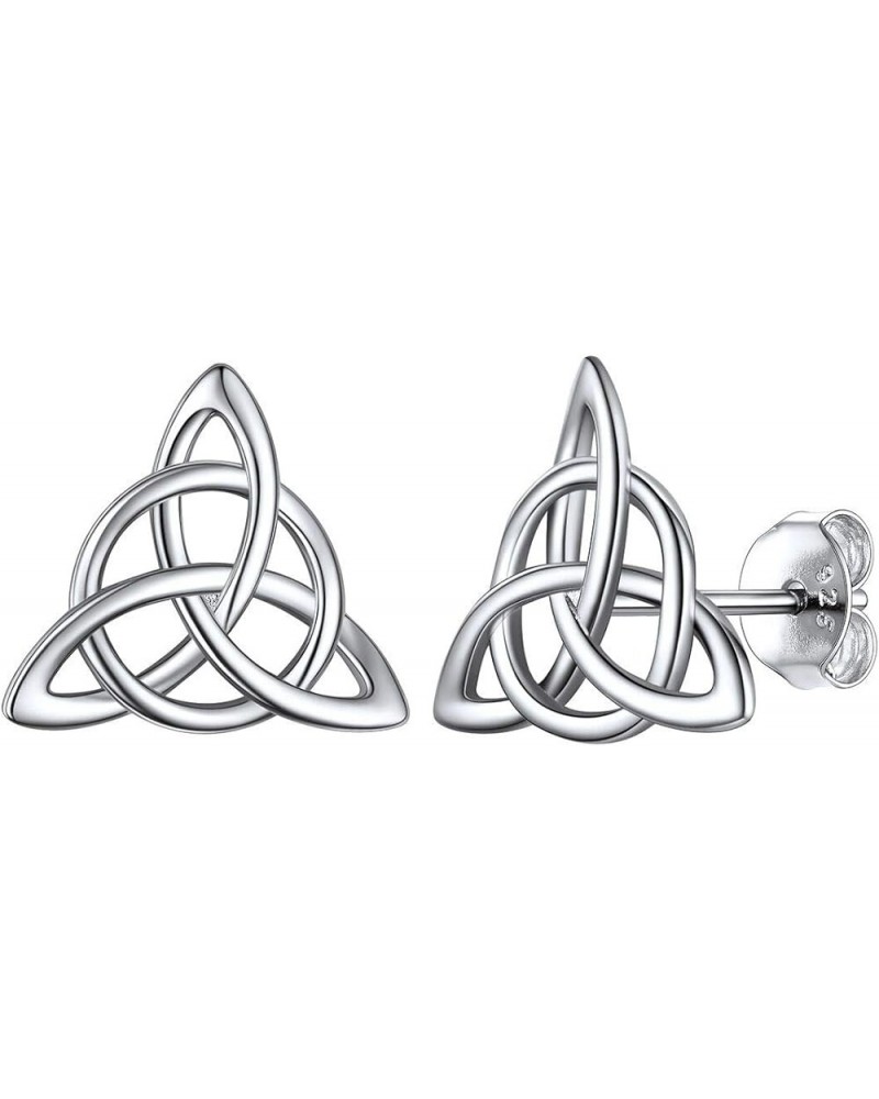 Celtic Knot Stud Earrings Hypoallergenic 925 Sterling Silver Heart/Triangle Knot Earring Studs Celtic Jewelry for Women, Silv...