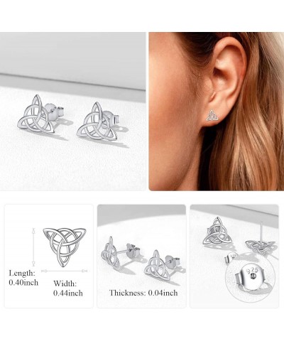 Celtic Knot Stud Earrings Hypoallergenic 925 Sterling Silver Heart/Triangle Knot Earring Studs Celtic Jewelry for Women, Silv...