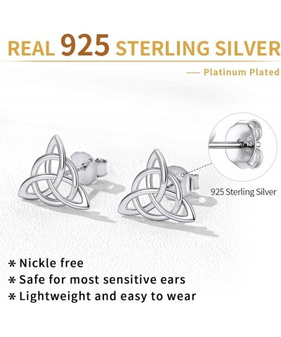 Celtic Knot Stud Earrings Hypoallergenic 925 Sterling Silver Heart/Triangle Knot Earring Studs Celtic Jewelry for Women, Silv...