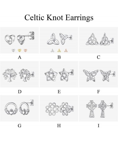 Celtic Knot Stud Earrings Hypoallergenic 925 Sterling Silver Heart/Triangle Knot Earring Studs Celtic Jewelry for Women, Silv...