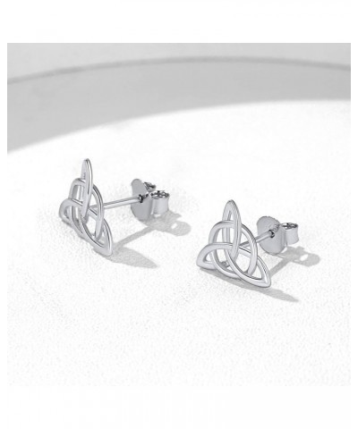 Celtic Knot Stud Earrings Hypoallergenic 925 Sterling Silver Heart/Triangle Knot Earring Studs Celtic Jewelry for Women, Silv...