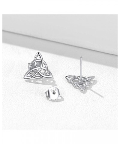 Celtic Knot Stud Earrings Hypoallergenic 925 Sterling Silver Heart/Triangle Knot Earring Studs Celtic Jewelry for Women, Silv...