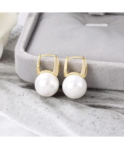 Pearl Drop Earrings, Gold Hoop Earrings Pearl Dangle Earrings for Women, Gold Plated Clasp Hypoallergenic Earrings Jewelry Gi...