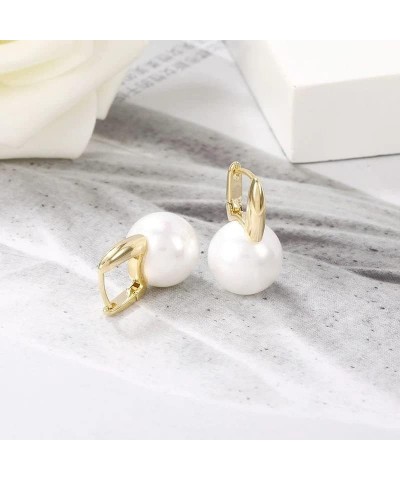 Pearl Drop Earrings, Gold Hoop Earrings Pearl Dangle Earrings for Women, Gold Plated Clasp Hypoallergenic Earrings Jewelry Gi...