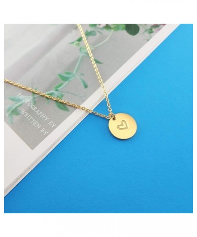 Gold Initial Necklace, 18K Gold Plated Stainless Steel Coin Engraved Heart Letter Necklace Name Necklace for Women Girls P $7...