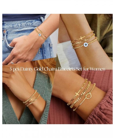 Gold Bracelets for Women Girls, Dainty Bracelets for Women Trendy, 14K Real Gold Bracelets Stack With Beaded, Cuban, Papercli...