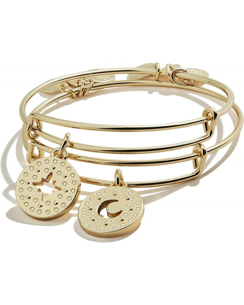 Alex and Ani Connections Expandable Bangles for Women, Best Friends Moon and Star Charms, Shiny Finish, 2 to 3.5 in, Set of 2...