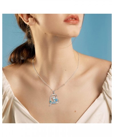 Mermaid Necklace for Women Girls 18K Platinum Plated Sea Blue CZ Heart Mermaid Pendant Mermaid Jewelry Gifts for Girlfriend W...