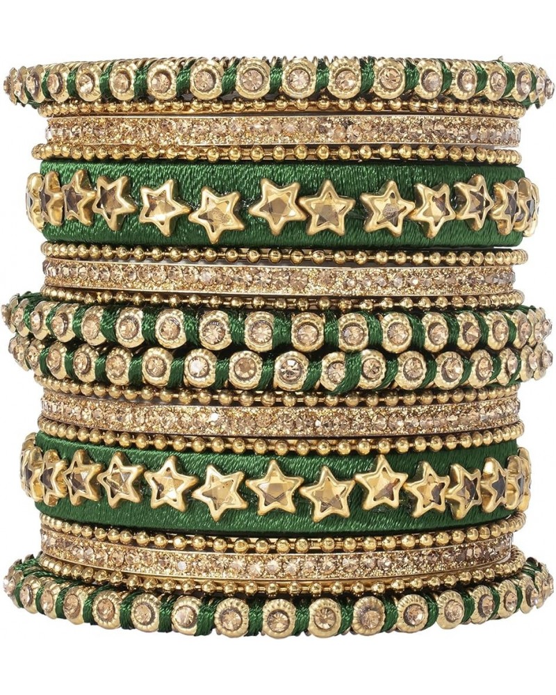 Silk Thread Faux Stone Studded Bangle Set Chuda Ethnic Indian Wedding Wear Fashion Jewelry Green2 $13.64 Bracelets