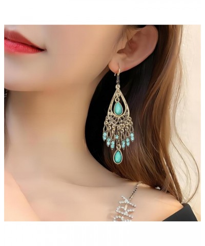 Boho Long Dangle Tassel Earrings for Women Trendy, Black Gem Pendant Earrings Girls Retro Statement Earrings Hollowed Out Tea...