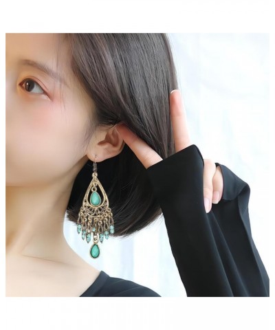 Boho Long Dangle Tassel Earrings for Women Trendy, Black Gem Pendant Earrings Girls Retro Statement Earrings Hollowed Out Tea...