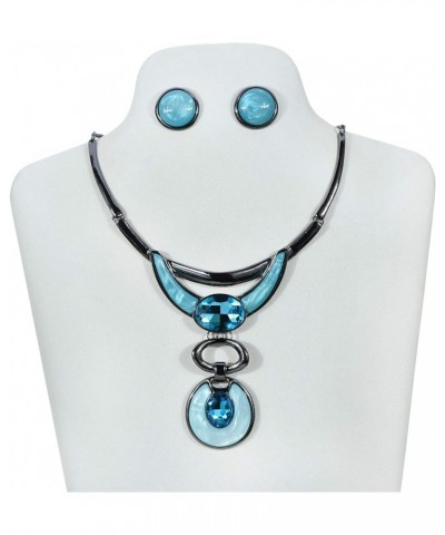 Vintage Women's Geometric Links with Oval Stone Crystals Pendant Statement Collar Necklace and Earrings Set Turquoise $14.24 ...