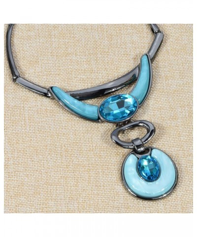 Vintage Women's Geometric Links with Oval Stone Crystals Pendant Statement Collar Necklace and Earrings Set Turquoise $14.24 ...