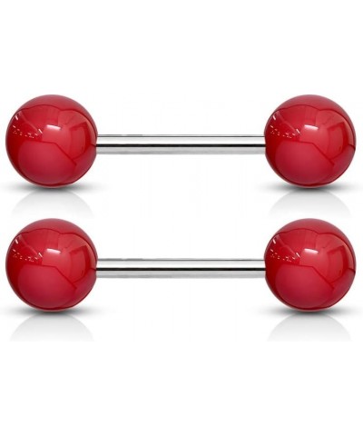 14 g 16 mm Stainless Steel Nipple or Tongue Ring Barbell Set with Acrylic Balls (Choose color) Red $9.17 Body Jewelry