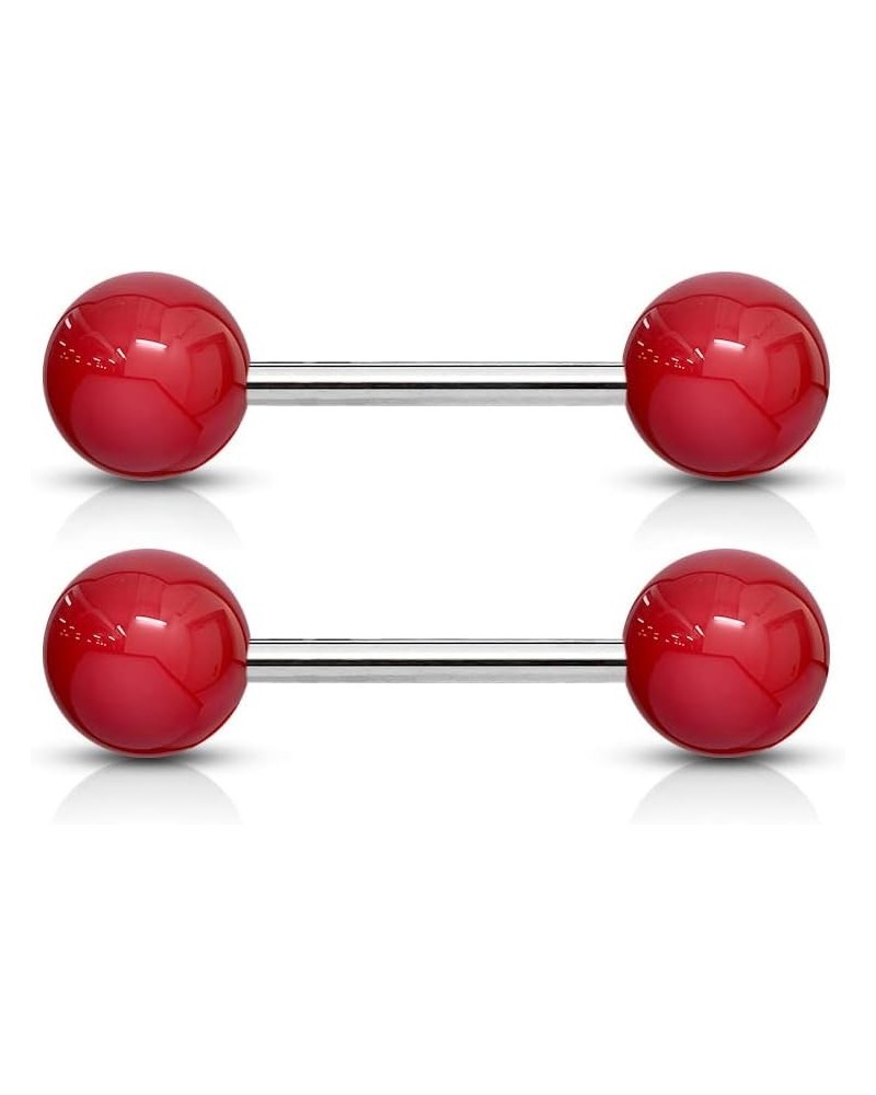 14 g 16 mm Stainless Steel Nipple or Tongue Ring Barbell Set with Acrylic Balls (Choose color) Red $9.17 Body Jewelry