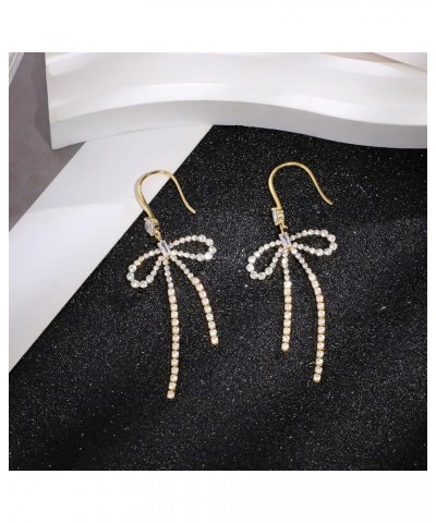 Gold Statement Bow Earrings 925 Sterling Silver Bow Dangly Earrings Cute Sparkly Earrings for Gift A-Gold $10.59 Earrings