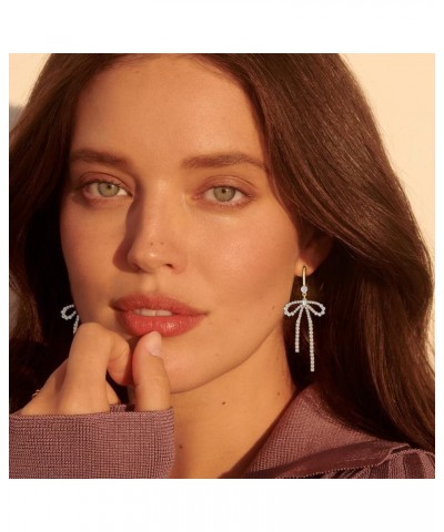 Gold Statement Bow Earrings 925 Sterling Silver Bow Dangly Earrings Cute Sparkly Earrings for Gift A-Gold $10.59 Earrings