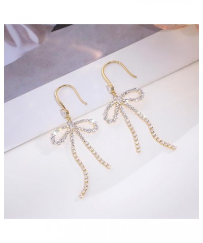 Gold Statement Bow Earrings 925 Sterling Silver Bow Dangly Earrings Cute Sparkly Earrings for Gift A-Gold $10.59 Earrings