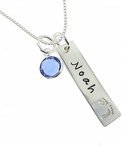 My Tiny Prints Personalized Sterling Silver Name Necklace. Customize with Child's Name, Engraved with Solid Baby Feet. Add Yo...