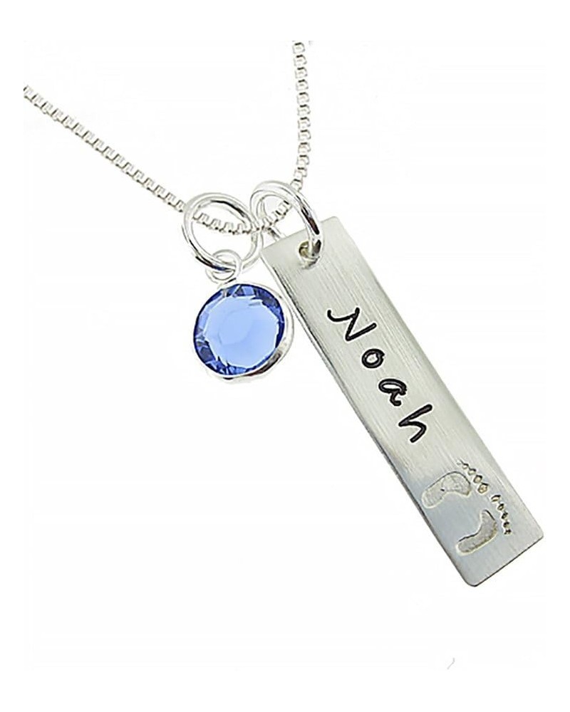 My Tiny Prints Personalized Sterling Silver Name Necklace. Customize with Child's Name, Engraved with Solid Baby Feet. Add Yo...