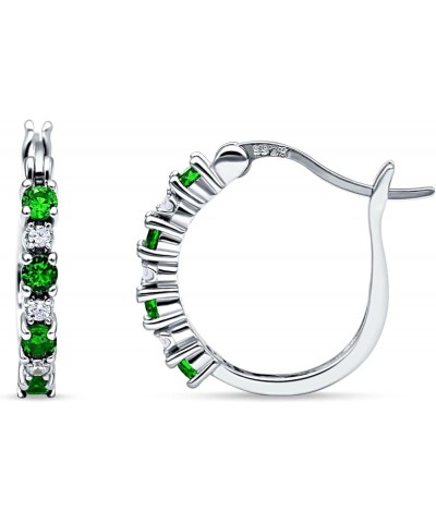 Best Birthday Anniversary, Gift Half Eternity Pave Set Huggie Hoop Earrings Cubic Zirconia 925 Sterling Silver Simulated Gree...