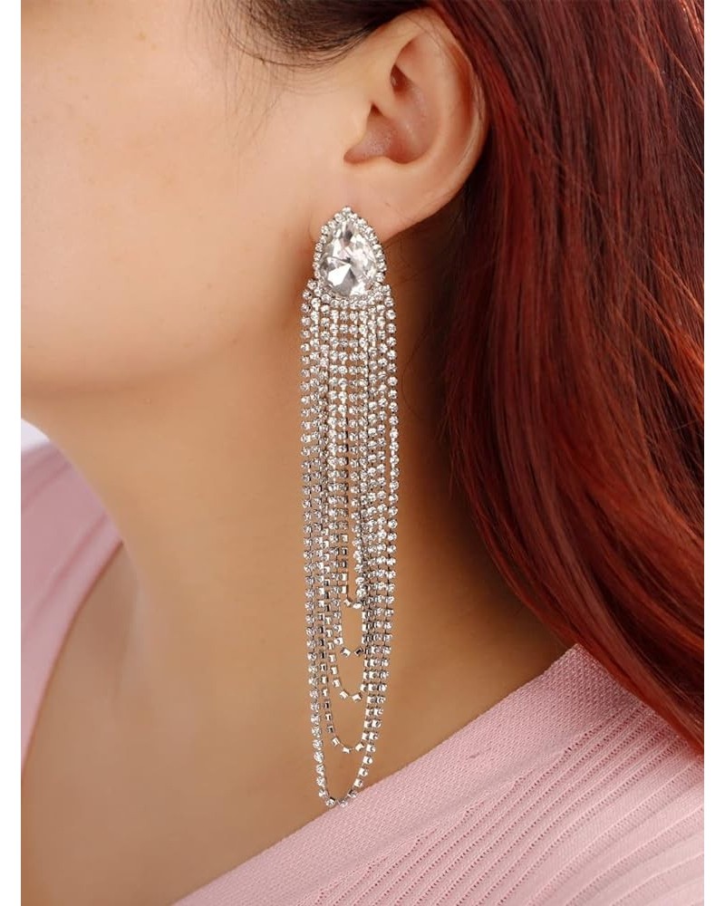 Crystal Tassel Earrings for Women Long Drop Dangling Earrings Large Rhinestone Chandelier Earrings Jewelry for Prom Party Hal...