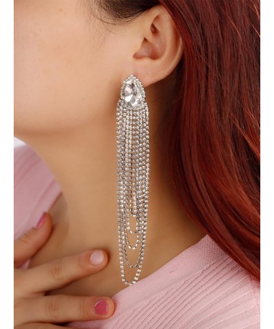 Crystal Tassel Earrings for Women Long Drop Dangling Earrings Large Rhinestone Chandelier Earrings Jewelry for Prom Party Hal...