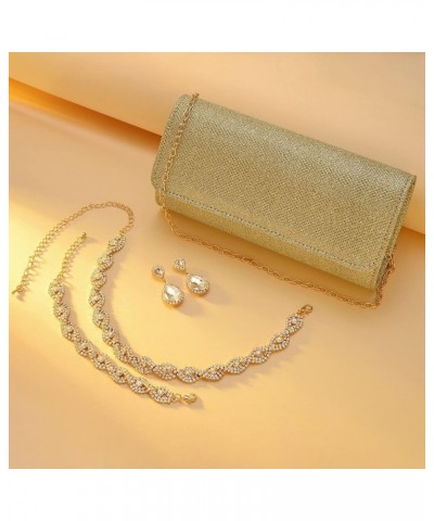 3/4 Pieces Gold Silver Clutch Purses Jewelry Set for Women, Rhinestone Crystal Statement Necklace Teardrop Dangle Earrings Li...