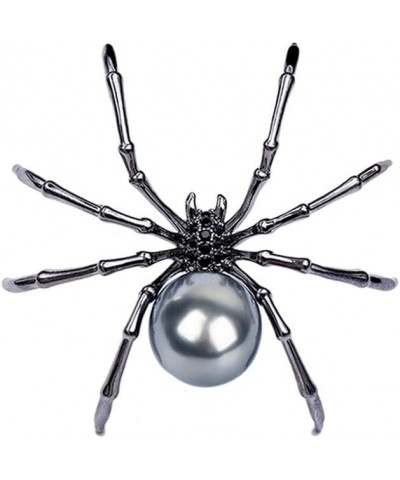 Spider Brooch Pins Black White Pearl Clear Crystal Corsage Lapel Jewelry for Women and Men Witch Halloween Pin Accessories Bl...