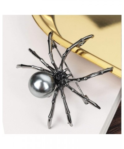 Spider Brooch Pins Black White Pearl Clear Crystal Corsage Lapel Jewelry for Women and Men Witch Halloween Pin Accessories Bl...