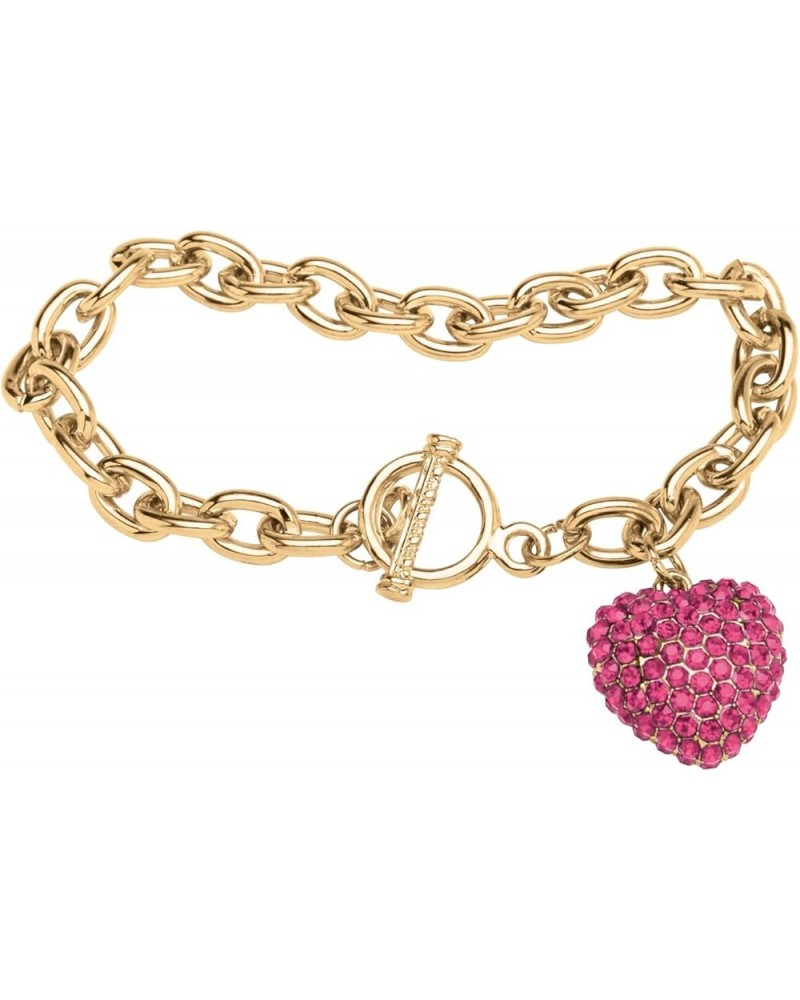 PalmBeach Goldtone Simulated Birthstone Puffed Heart Crystal Charm Bracelet, Toggle Clasp, 8 inches 10-October-Simulated Tour...