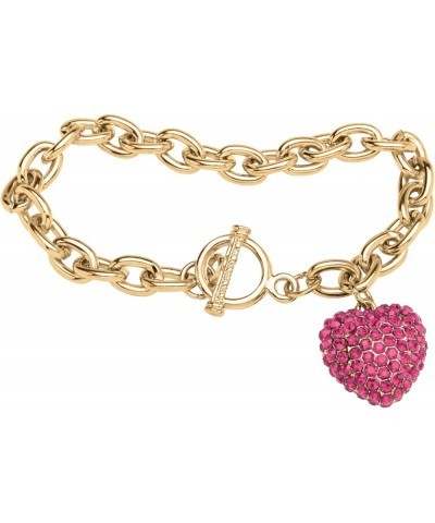 PalmBeach Goldtone Simulated Birthstone Puffed Heart Crystal Charm Bracelet, Toggle Clasp, 8 inches 10-October-Simulated Tour...