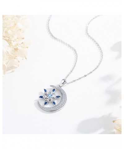 Snowflake Necklace for Women 925 Sterling Silver Cubic Zirconia Moon/Heart Snowflake Pendant Necklace Snowflake Jewelry Chris...