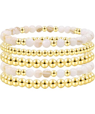 Gold Beaded Bracelets For Women White Black Beads Bracelets Gold Filled Bead Ball Stretch Elastic Stackable Layered Sets Tren...