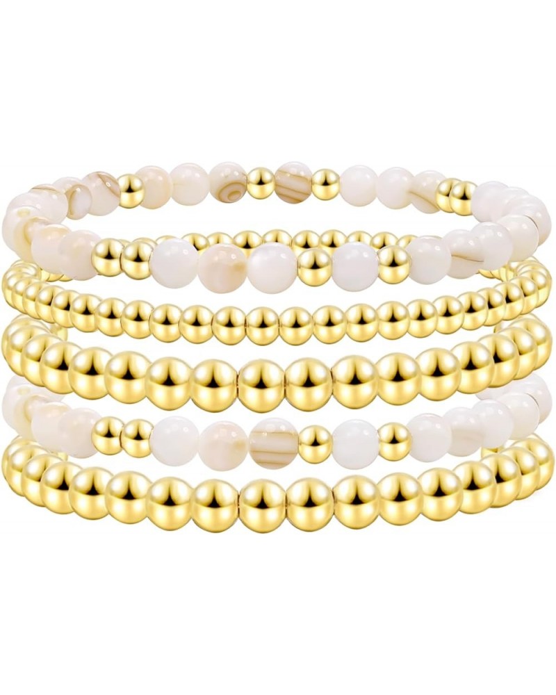 Gold Beaded Bracelets For Women White Black Beads Bracelets Gold Filled Bead Ball Stretch Elastic Stackable Layered Sets Tren...