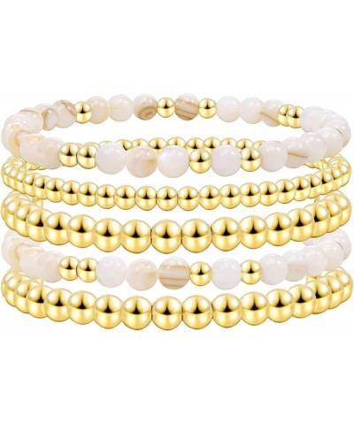 Gold Beaded Bracelets For Women White Black Beads Bracelets Gold Filled Bead Ball Stretch Elastic Stackable Layered Sets Tren...