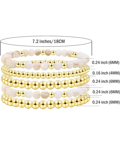 Gold Beaded Bracelets For Women White Black Beads Bracelets Gold Filled Bead Ball Stretch Elastic Stackable Layered Sets Tren...